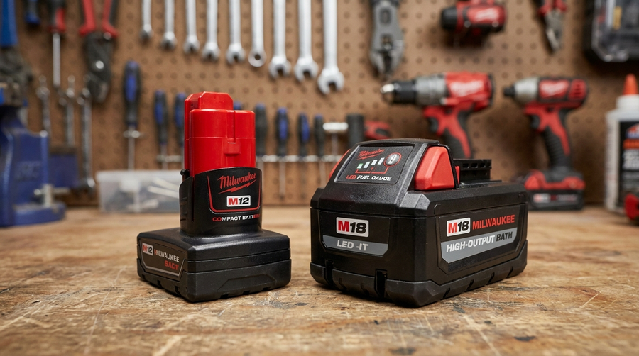 Batterie Milwaukee M12 e M18 a confronto su banco da lavoro