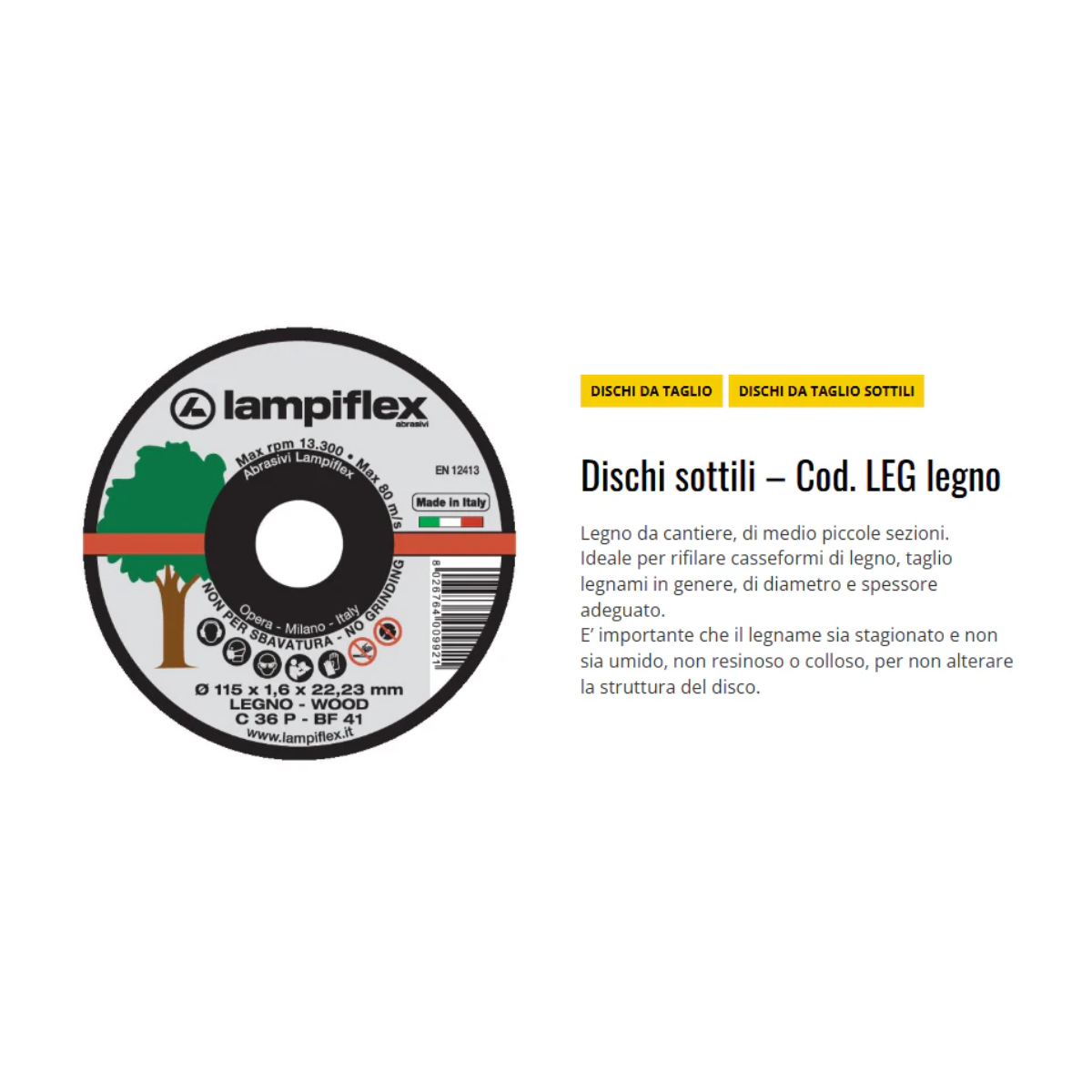 Disco da Taglio per Legno 115x1,6x22 mm per Smerigliatrice