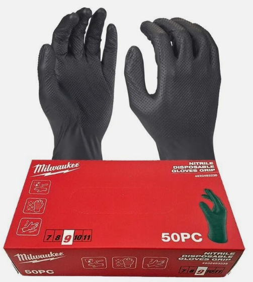 Guanti Monouso in Nitrile Milwaukee L Taglia 9 - 50 Pezzi utensile professionale per edilizia e cantiere